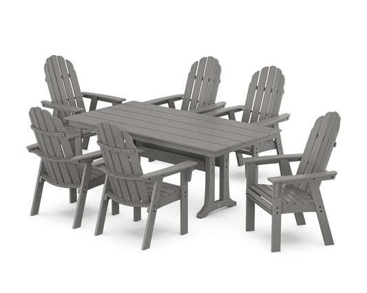 POLYWOOD Vineyard Curveback Adirondack Chair 7-Piece Farmhouse Dining Set with Trestle Legs — Slate Grey