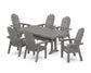 POLYWOOD Vineyard Curveback Adirondack Chair 7-Piece Farmhouse Dining Set with Trestle Legs — Slate Grey
