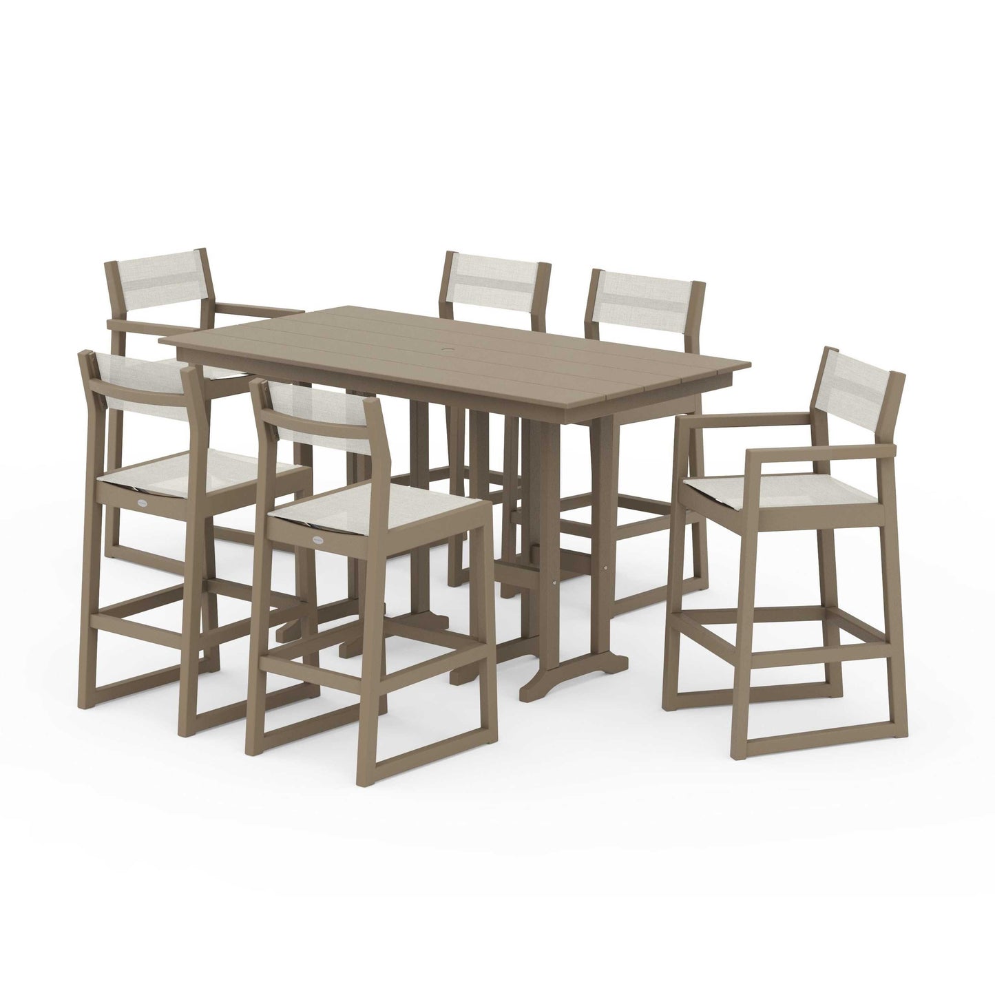 POLYWOOD EDGE Sling 7-Piece Farmhouse Bar Set — Vintage Sahara / Parchment Sling