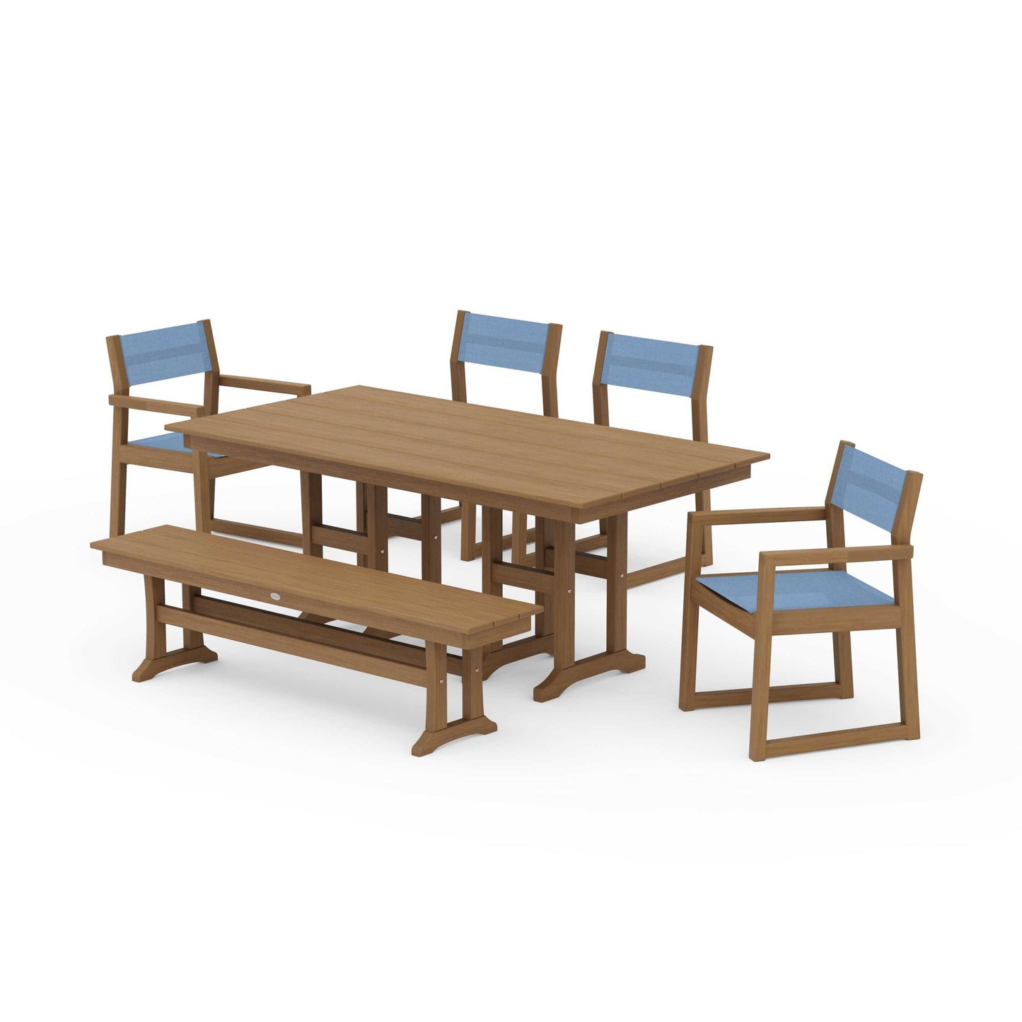 POLYWOOD EDGE Sling 6-Piece Farmhouse Dining Set — Natural / Poolside Sling