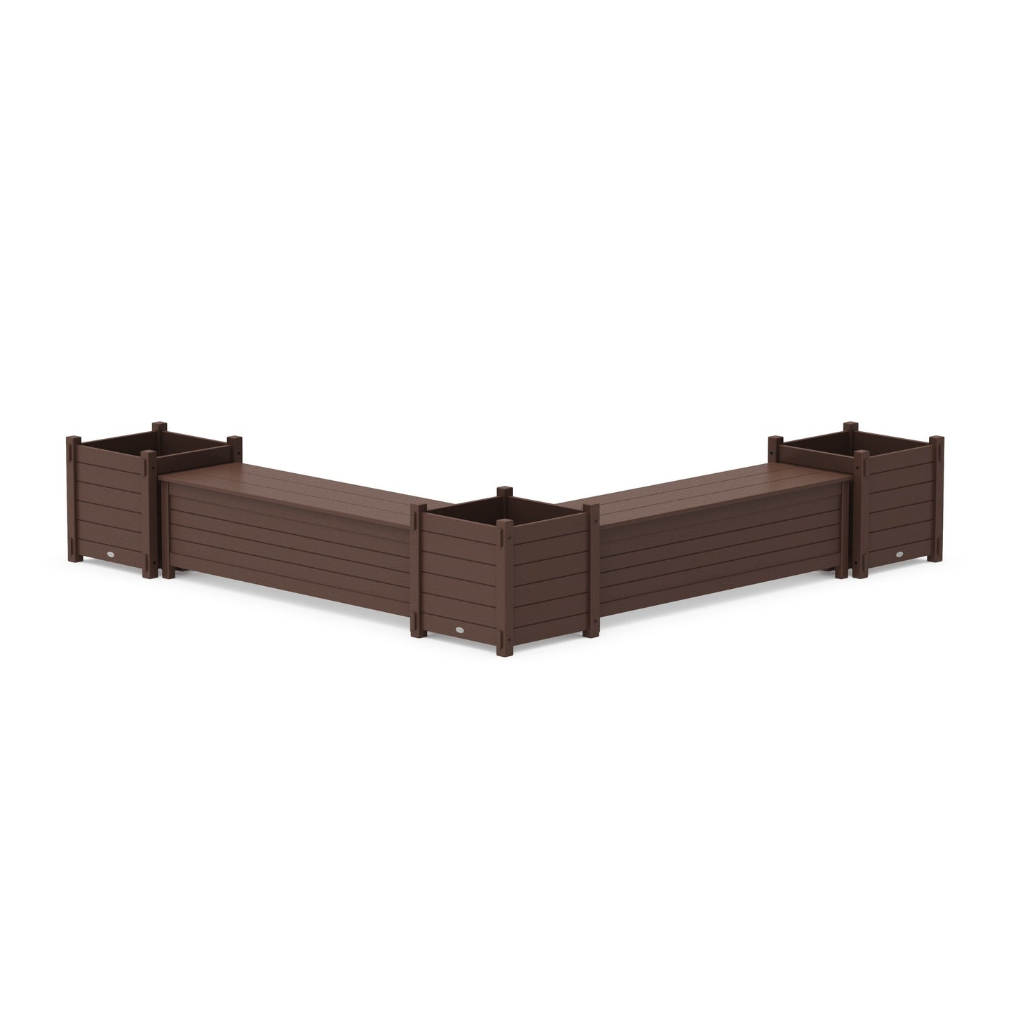 POLYWOOD 60" Nautical L- Shaped Planter Storage Bench Corner Set- Large — Mahogany
