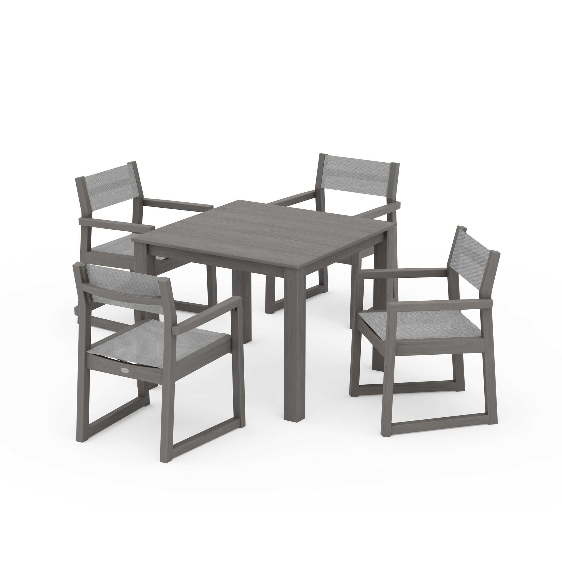 POLYWOOD EDGE Sling Arm Chair 5-Piece Parsons Dining Set — Driftwood / Metallic Sling