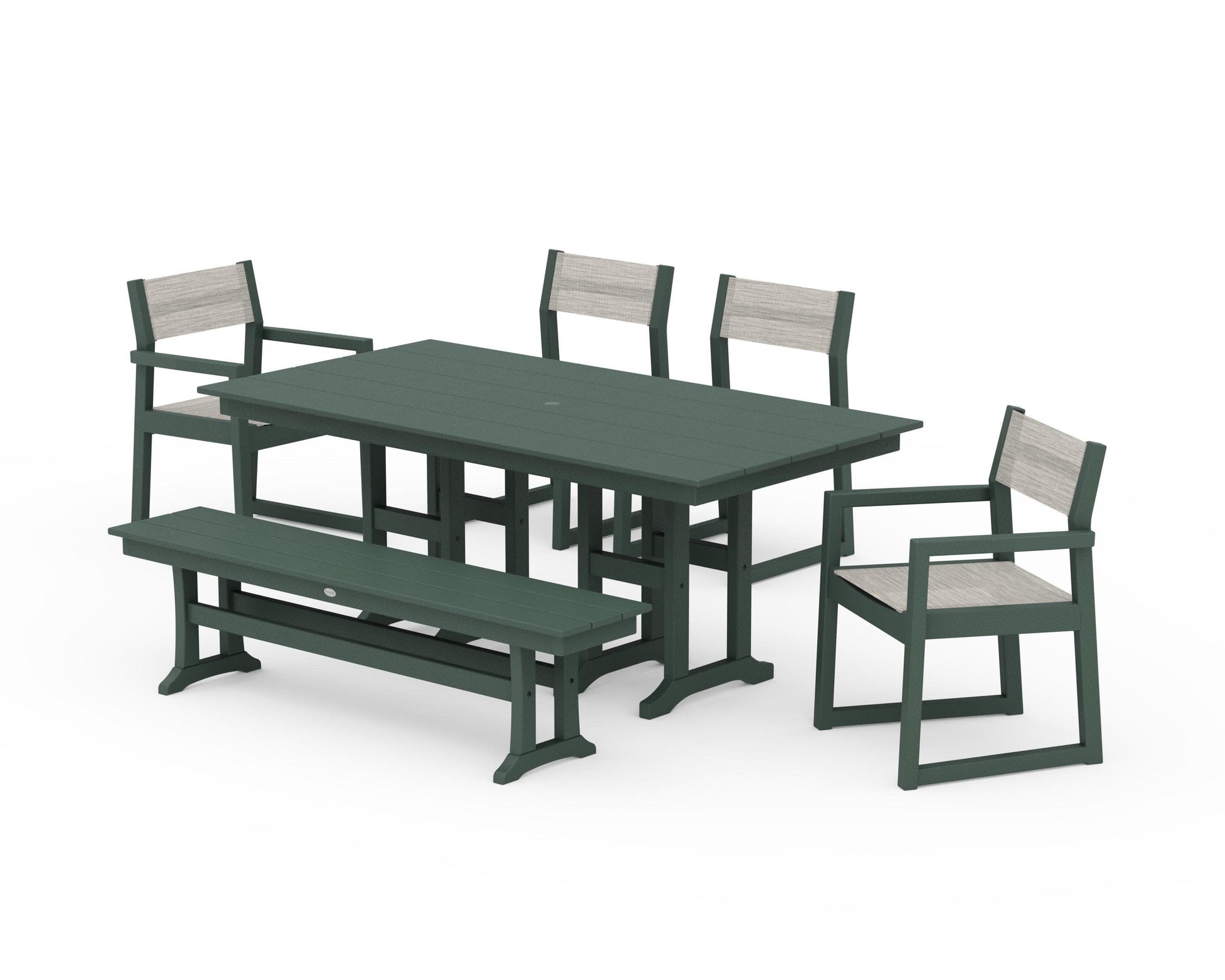 POLYWOOD EDGE Sling 6-Piece Farmhouse Dining Set — Green / Birch Sling