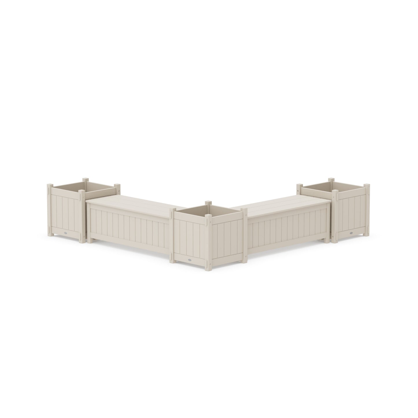 POLYWOOD 48" Vineyard L- Shaped Planter Storage Bench Corner Set- Large — Sand