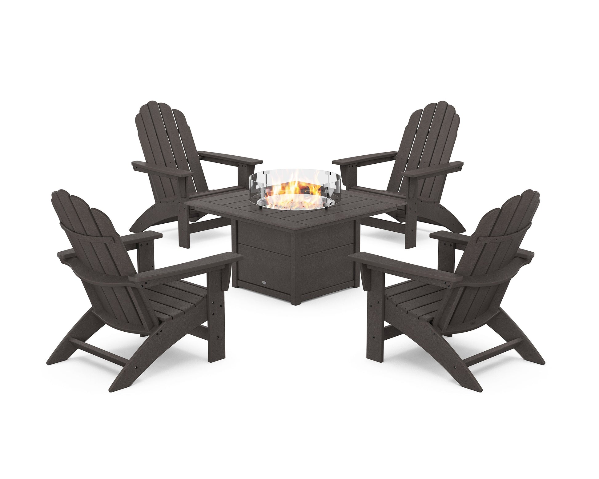 POLYWOOD 5-Piece Vineyard Grand Adirondack Conversation Set with Fire Pit Table — Vintage Coffee