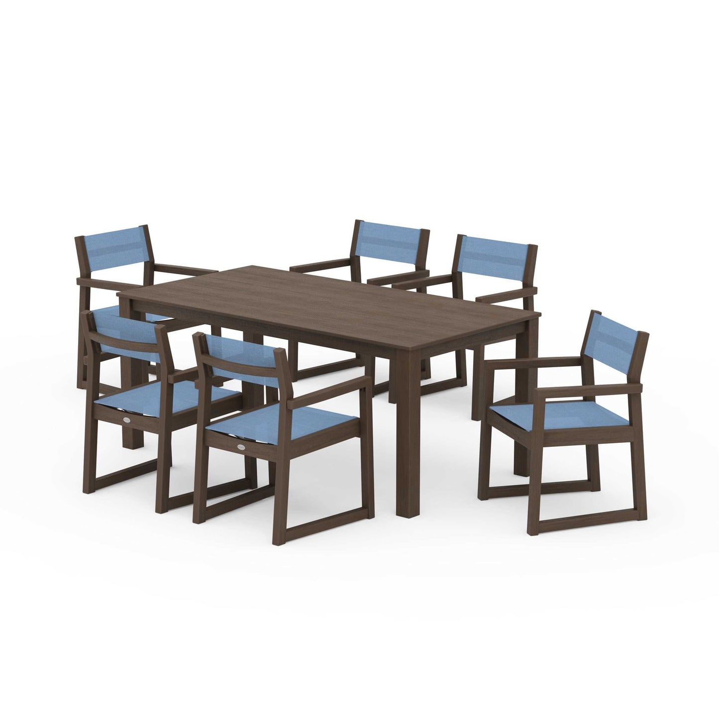 POLYWOOD EDGE Sling Arm Chair 7-Piece Parsons Dining Set — Kona / Poolside Sling