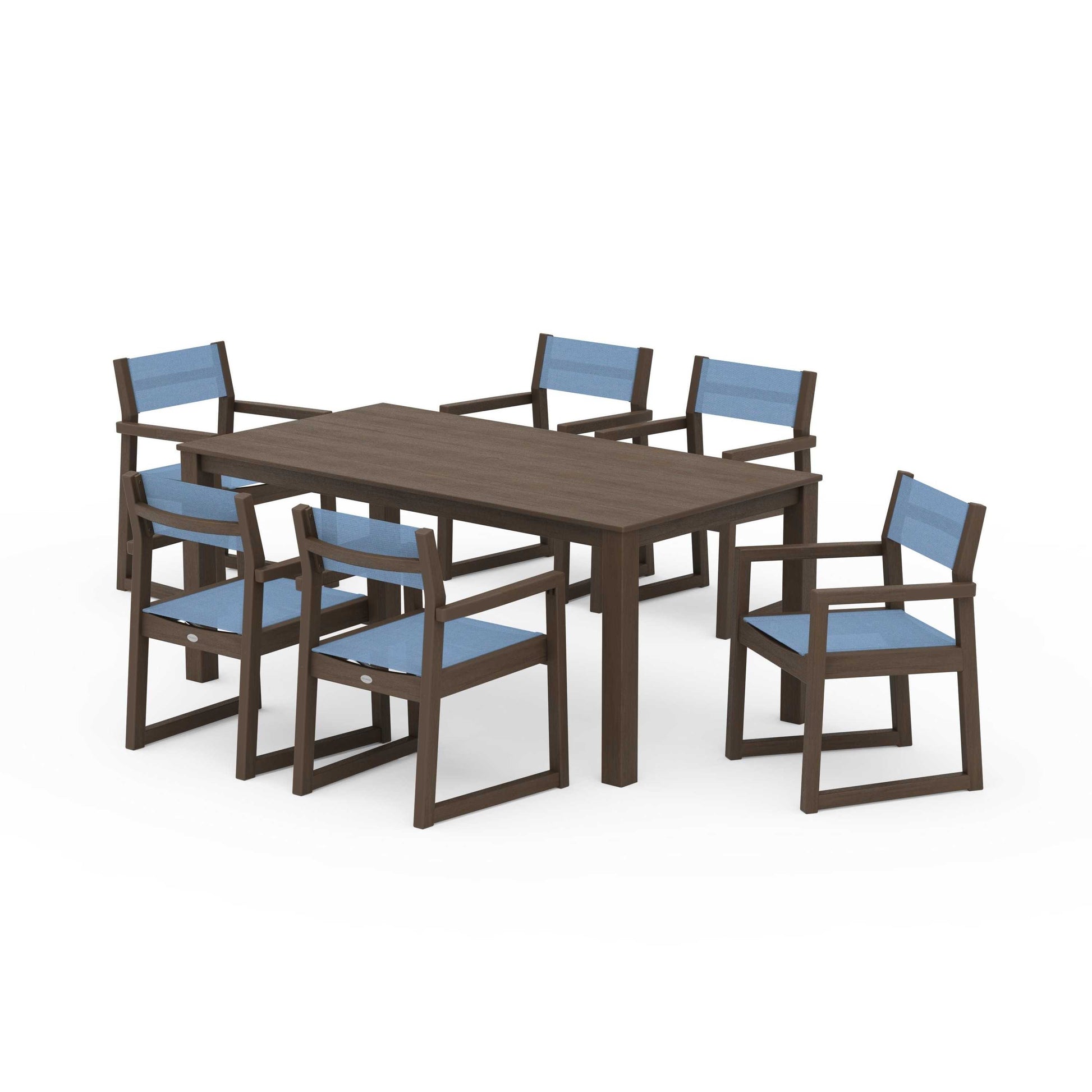 POLYWOOD EDGE Sling Arm Chair 7-Piece Parsons Dining Set — Kona / Poolside Sling