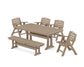 POLYWOOD Nautical Lowback 6-Piece Dining Set with Trestle Legs and Bench — Vintage Sahara