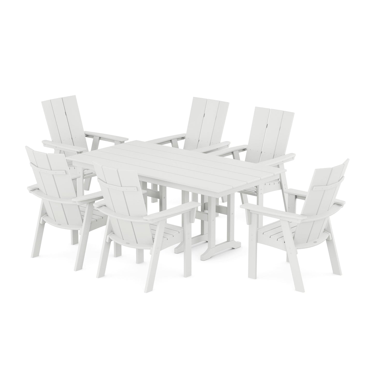 POLYWOOD Modern Curveback Adirondack 7-Piece Farmhouse Dining Set — White
