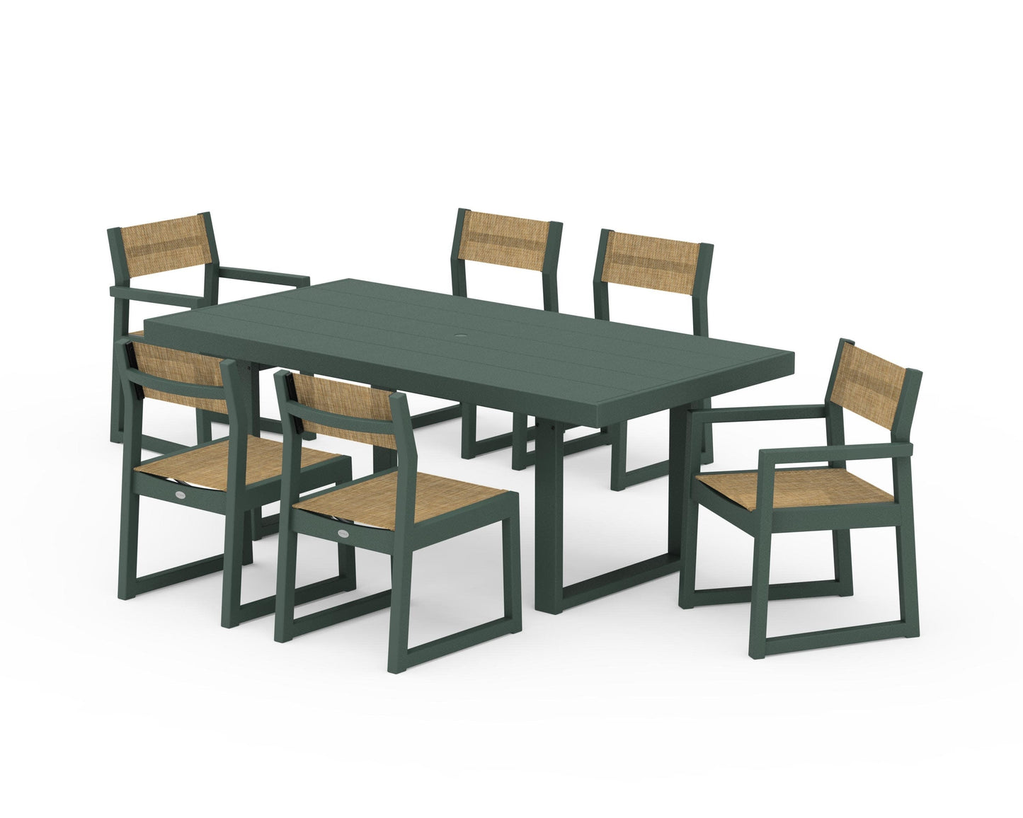 POLYWOOD EDGE Sling 7-Piece Dining Set — Green / Burlap Sling