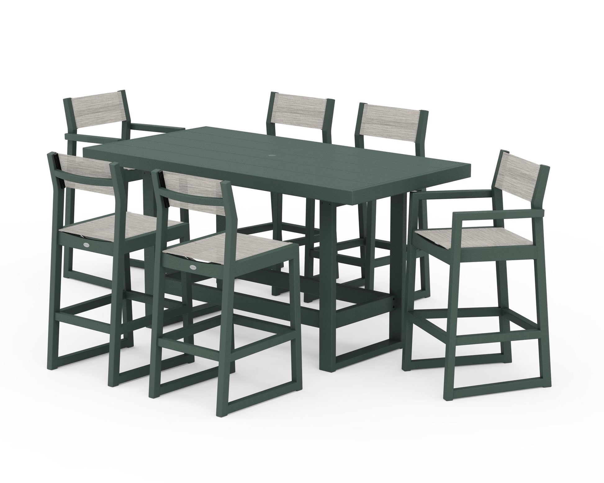 POLYWOOD EDGE Sling 7-Piece Bar Table Set — Green / Birch Sling