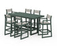 POLYWOOD EDGE Sling 7-Piece Bar Table Set — Green / Birch Sling