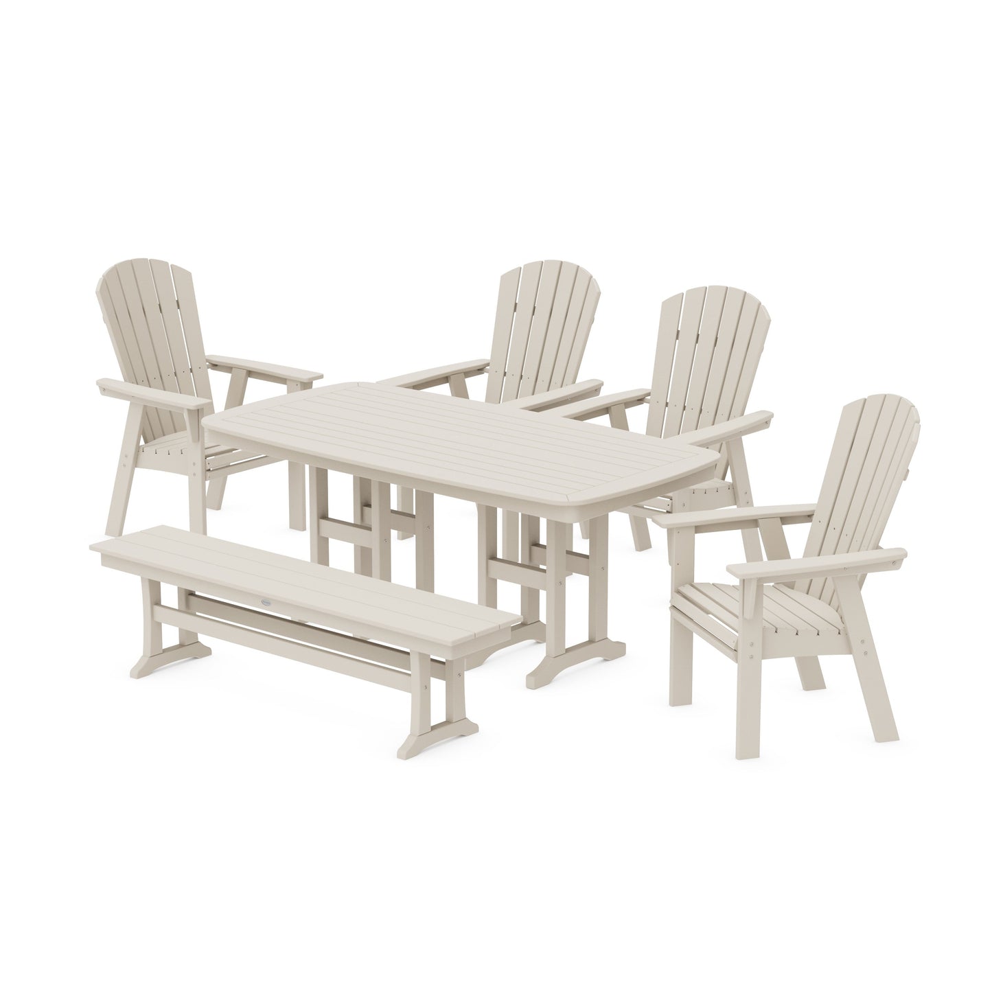POLYWOOD Nautical Curveback Adirondack 6-Piece Dining Set with Bench — Sand