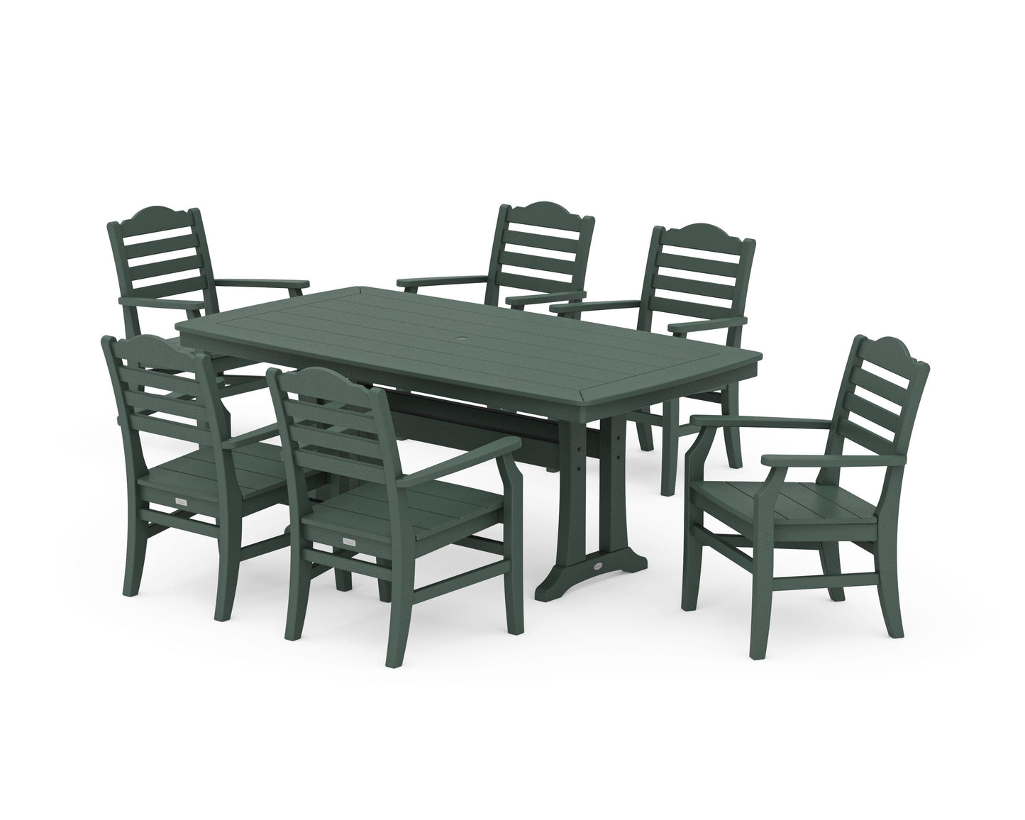 POLYWOOD Savannah Arm Chair 7-Piece Dining Set with Trestle Legs — Green