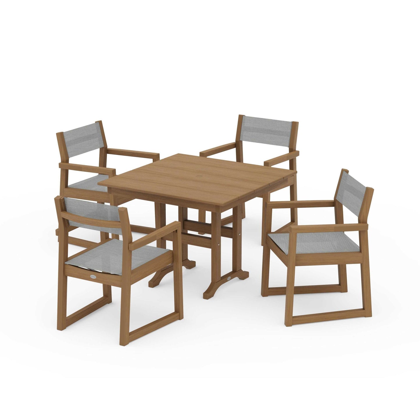 POLYWOOD EDGE Sling Arm Chair 5-Piece Farmhouse Dining Set — Natural / Metallic Sling