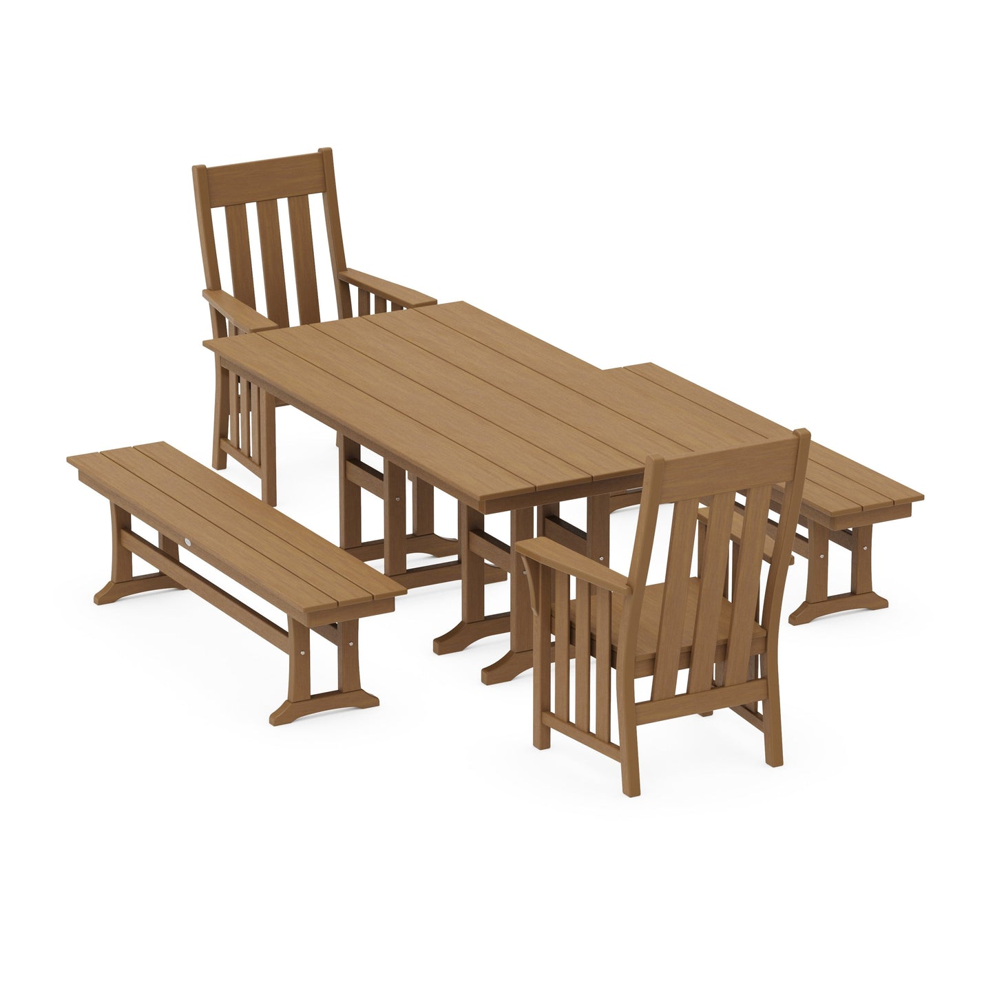 POLYWOOD Acadia 5-Piece Farmhouse Dining Set with Benches — Natural