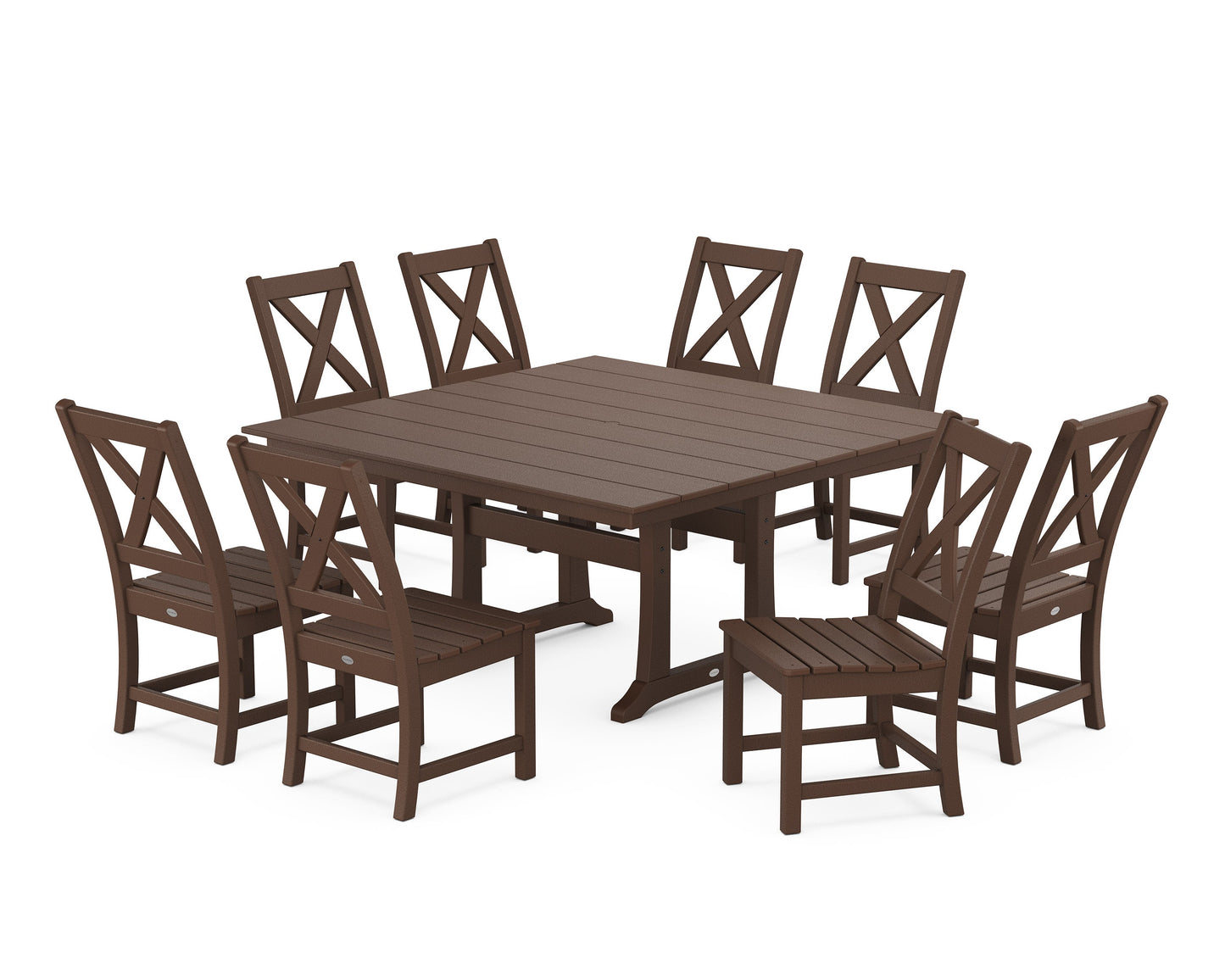 POLYWOOD Braxton Side Chair 9-Piece Farmhouse Dining Set — Mahogany