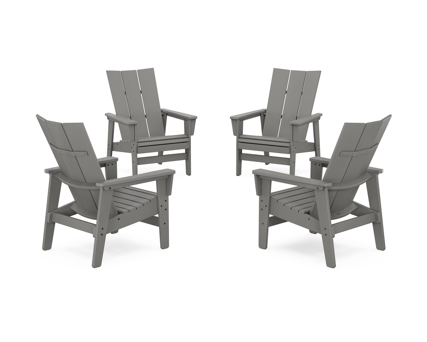 POLYWOOD 4-Piece Modern Grand Upright Adirondack Chair Conversation Set — Slate Grey