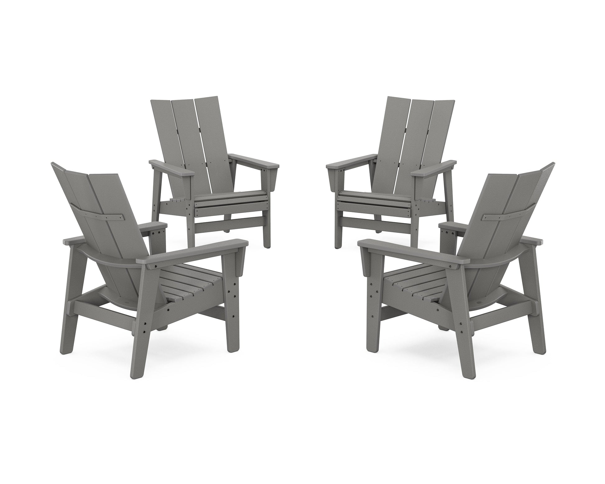 POLYWOOD 4-Piece Modern Grand Upright Adirondack Chair Conversation Set — Slate Grey