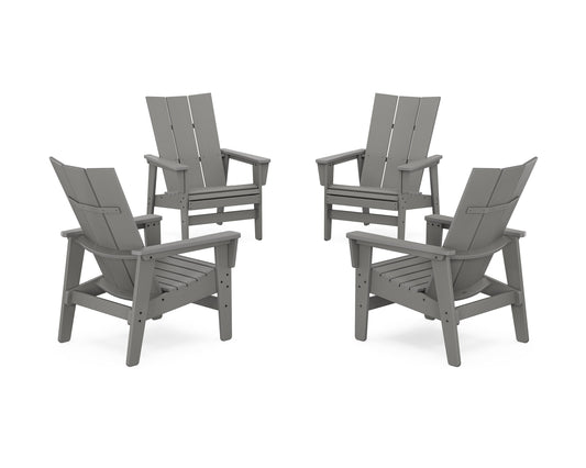 POLYWOOD 4-Piece Modern Grand Upright Adirondack Chair Conversation Set — Slate Grey