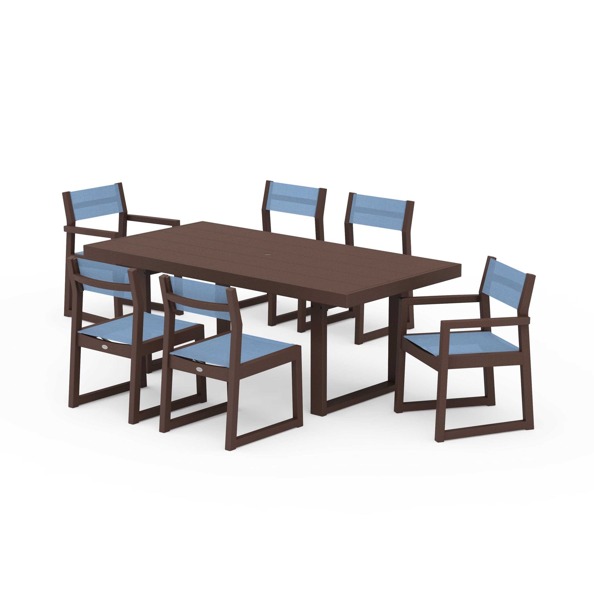 POLYWOOD EDGE Sling 7-Piece Dining Set — Mahogany / Poolside Sling
