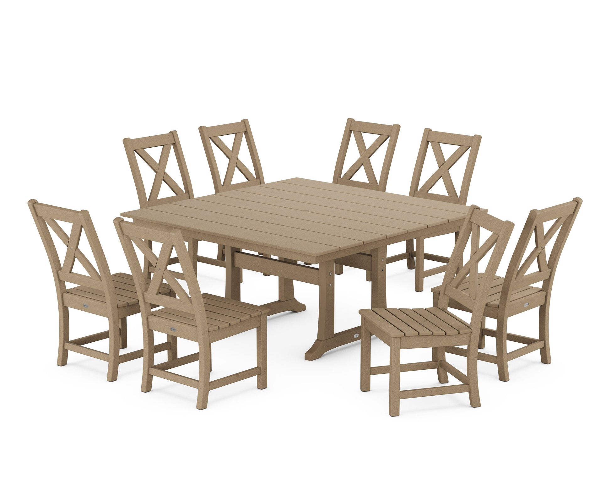 POLYWOOD Braxton Side Chair 9-Piece Farmhouse Dining Set — Vintage Sahara