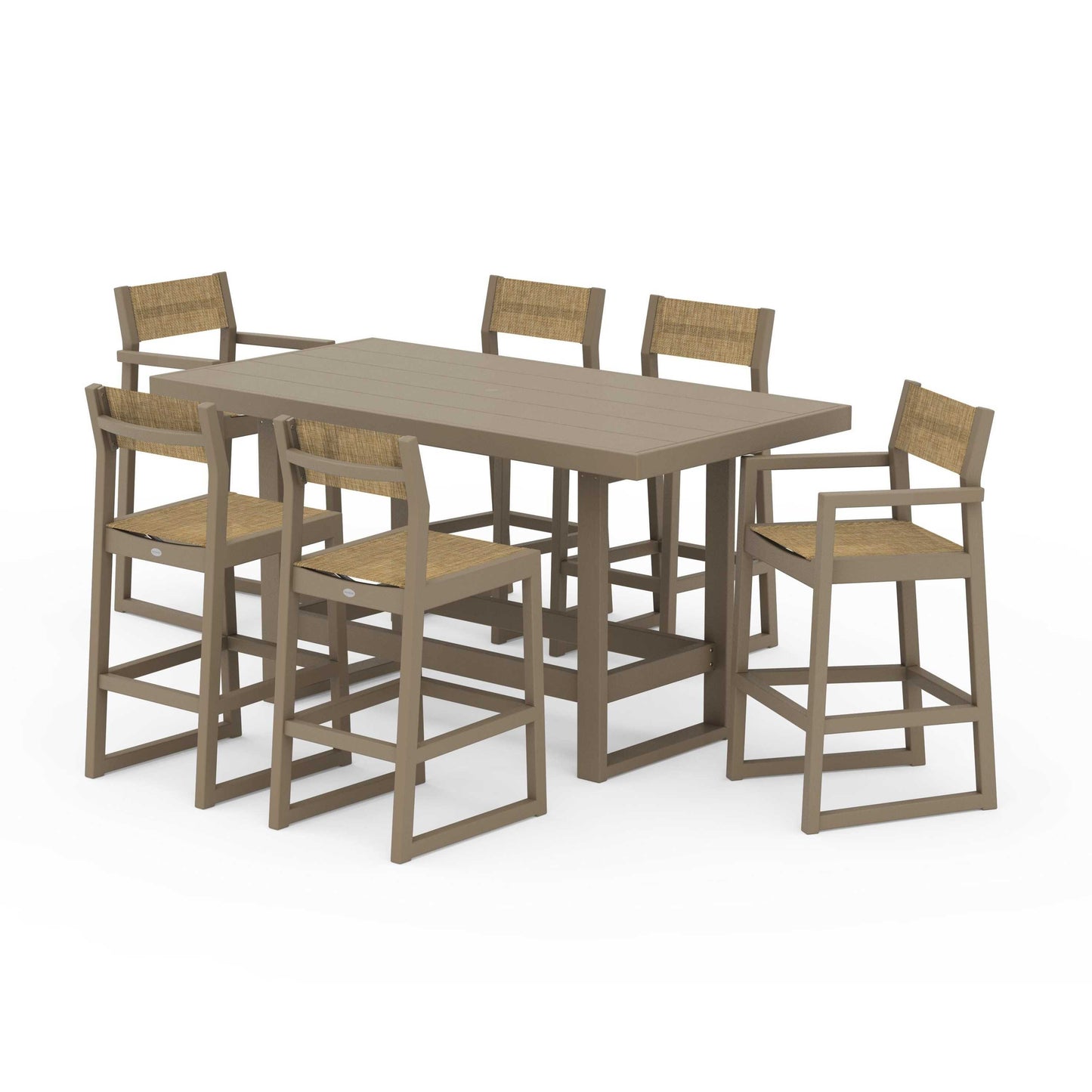 POLYWOOD EDGE Sling 7-Piece Bar Table Set — Vintage Sahara / Burlap Sling