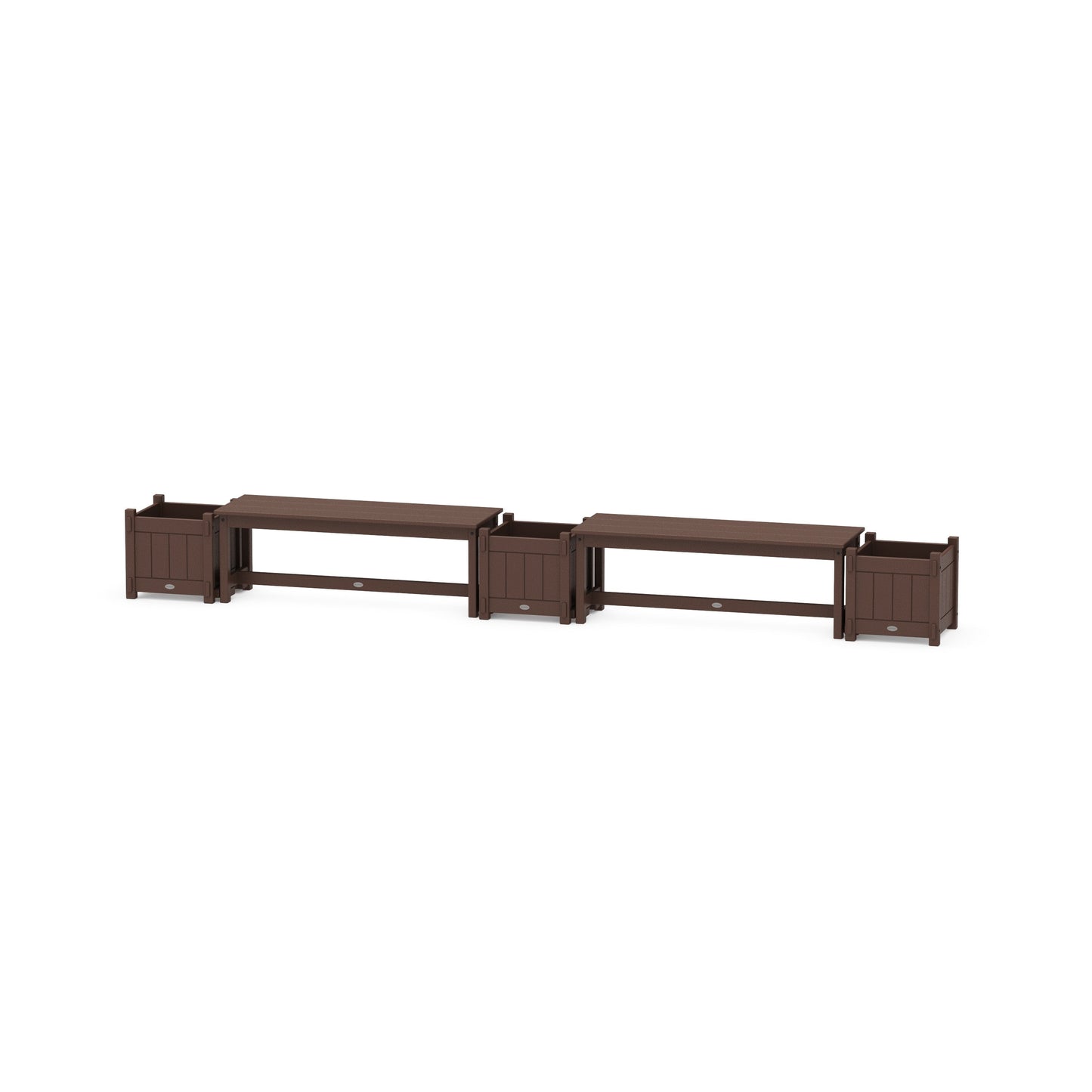 POLYWOOD 48" Vineyard Straight Double Planter Bench Set — Mahogany