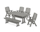 POLYWOOD Nautical Highback 6-Piece Farmhouse Dining Set with Trestle Legs and Bench — Slate Grey