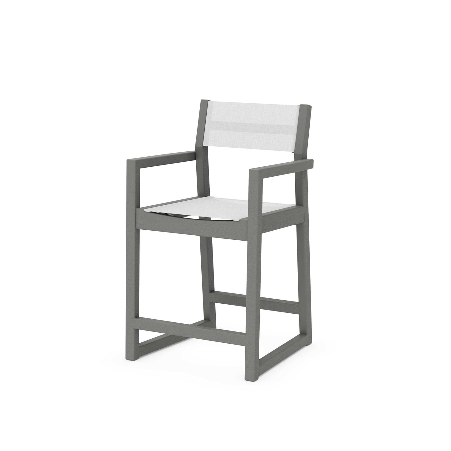 POLYWOOD EDGE Sling Counter Arm Chair — Slate Grey / White Sling