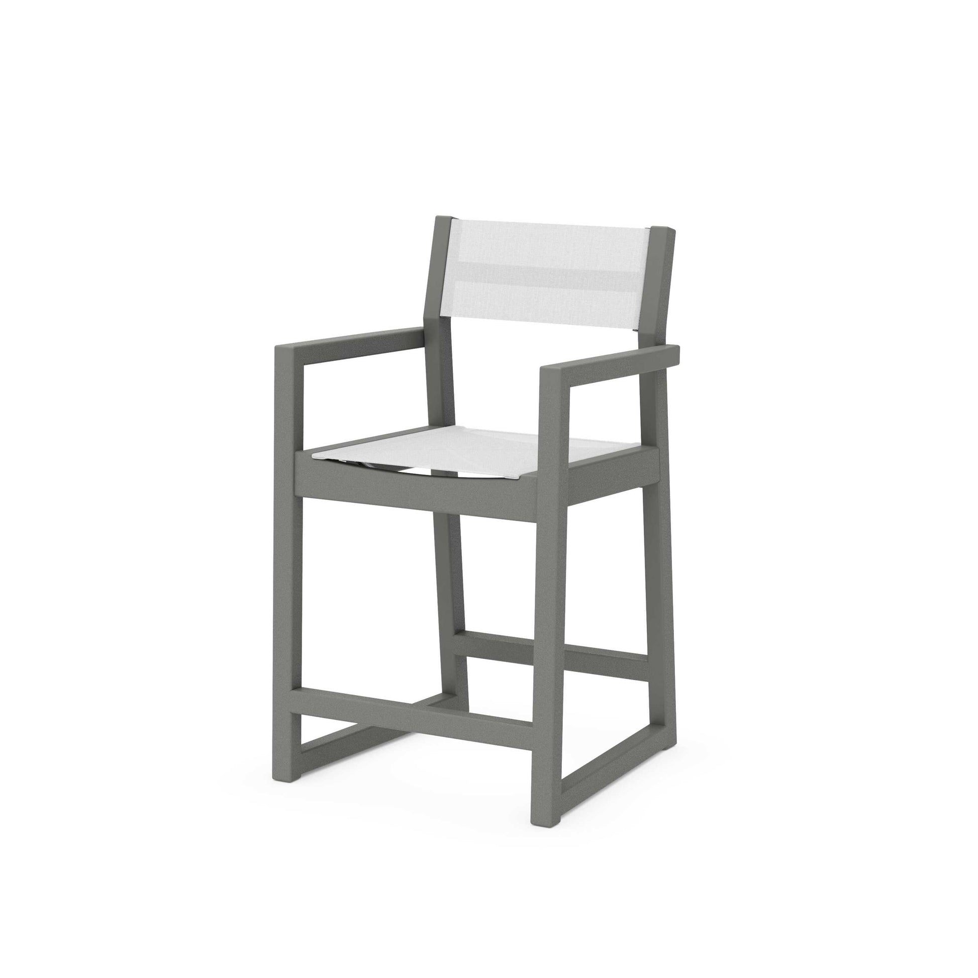 POLYWOOD EDGE Sling Counter Arm Chair — Slate Grey / White Sling