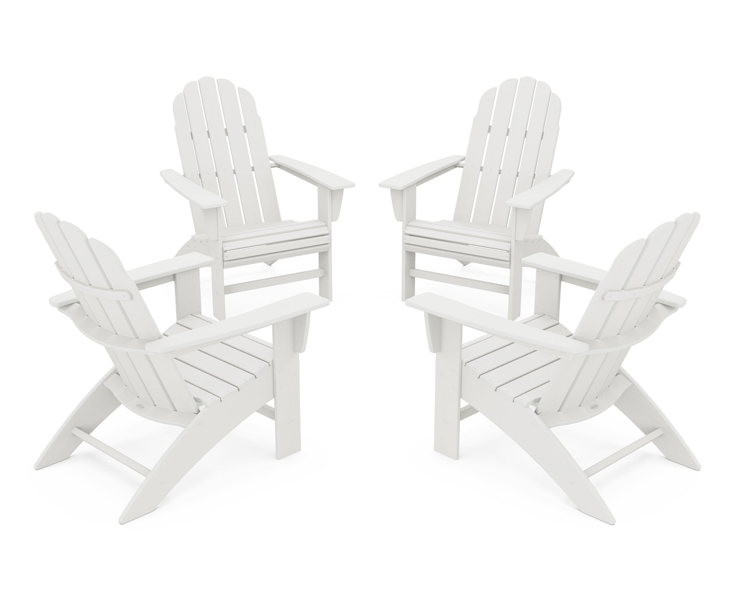 POLYWOOD 4-Piece Vineyard Curveback Adirondack Chair Conversation Set — Vintage White