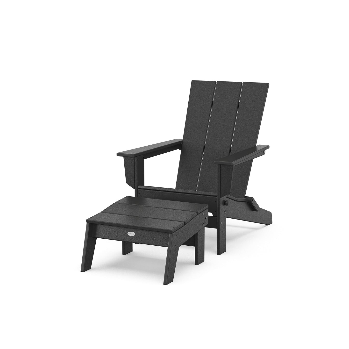 POLYWOOD Modern Studio Folding Adirondack Chair with Ottoman — Black