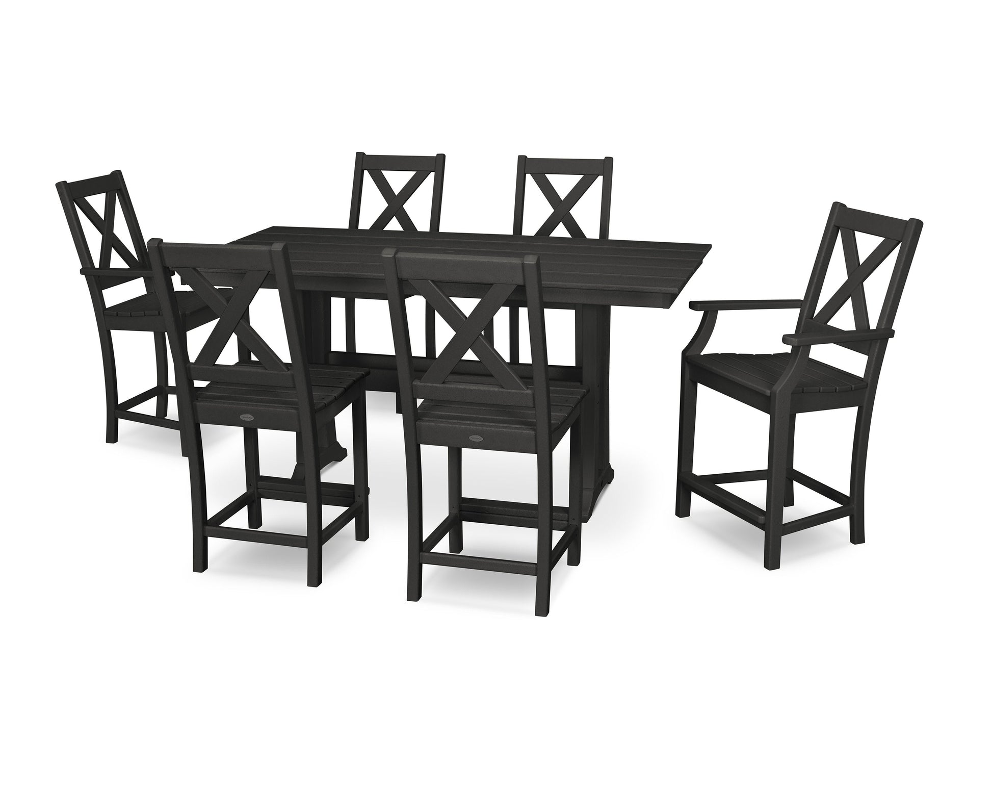 POLYWOOD Braxton 7-Piece Farmhouse Trestle Counter Set — Black