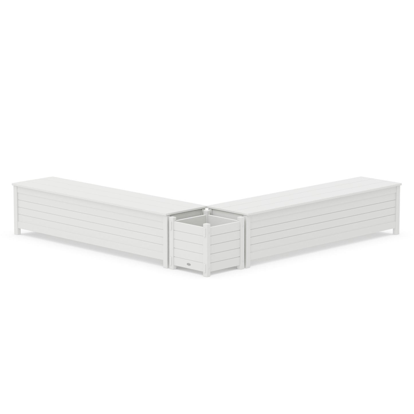 POLYWOOD 72" Nautical L- Shaped Planter Storage Bench Set — White