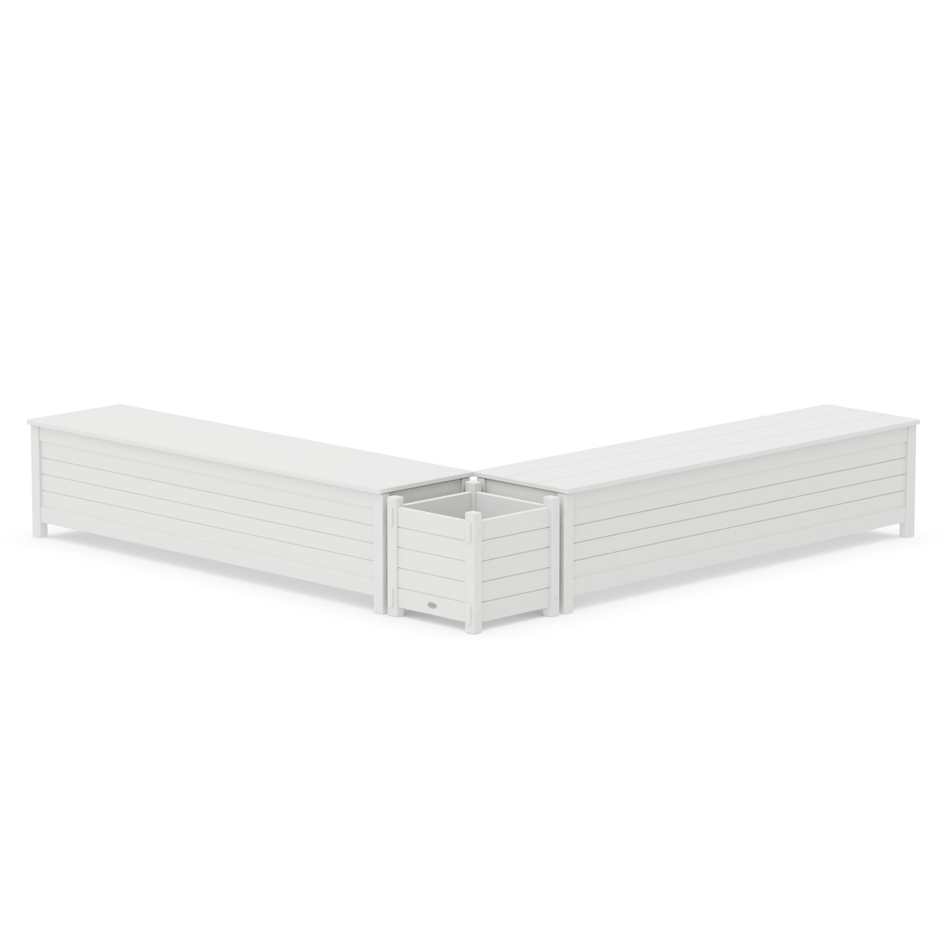 POLYWOOD 72" Nautical L- Shaped Planter Storage Bench Set — White