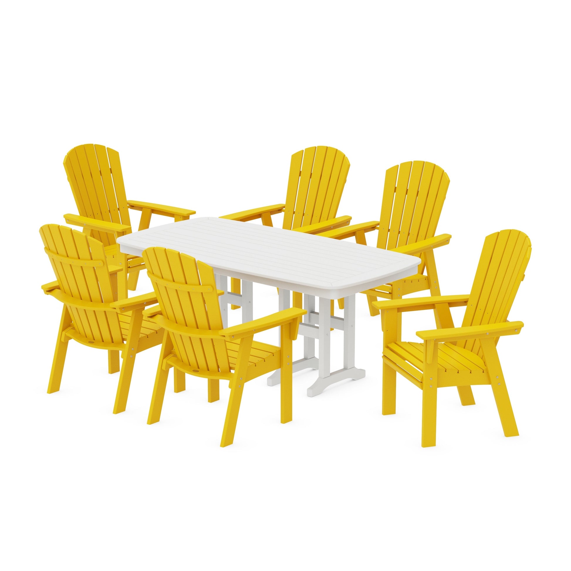 POLYWOOD Nautical Curveback Adirondack 7-Piece Dining Set — Lemon / White