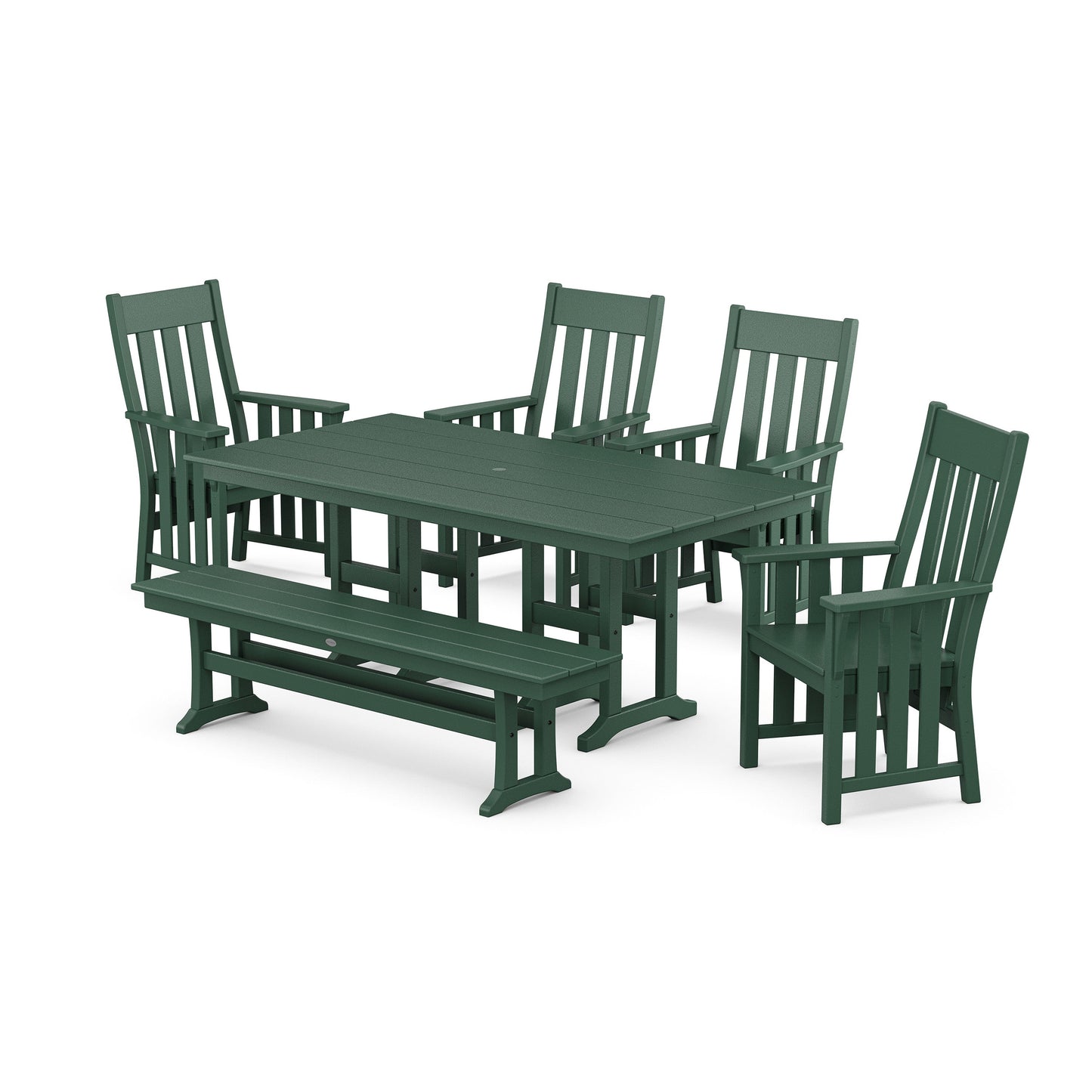 POLYWOOD Acadia 6-Piece Farmhouse Dining Set with Bench — Green