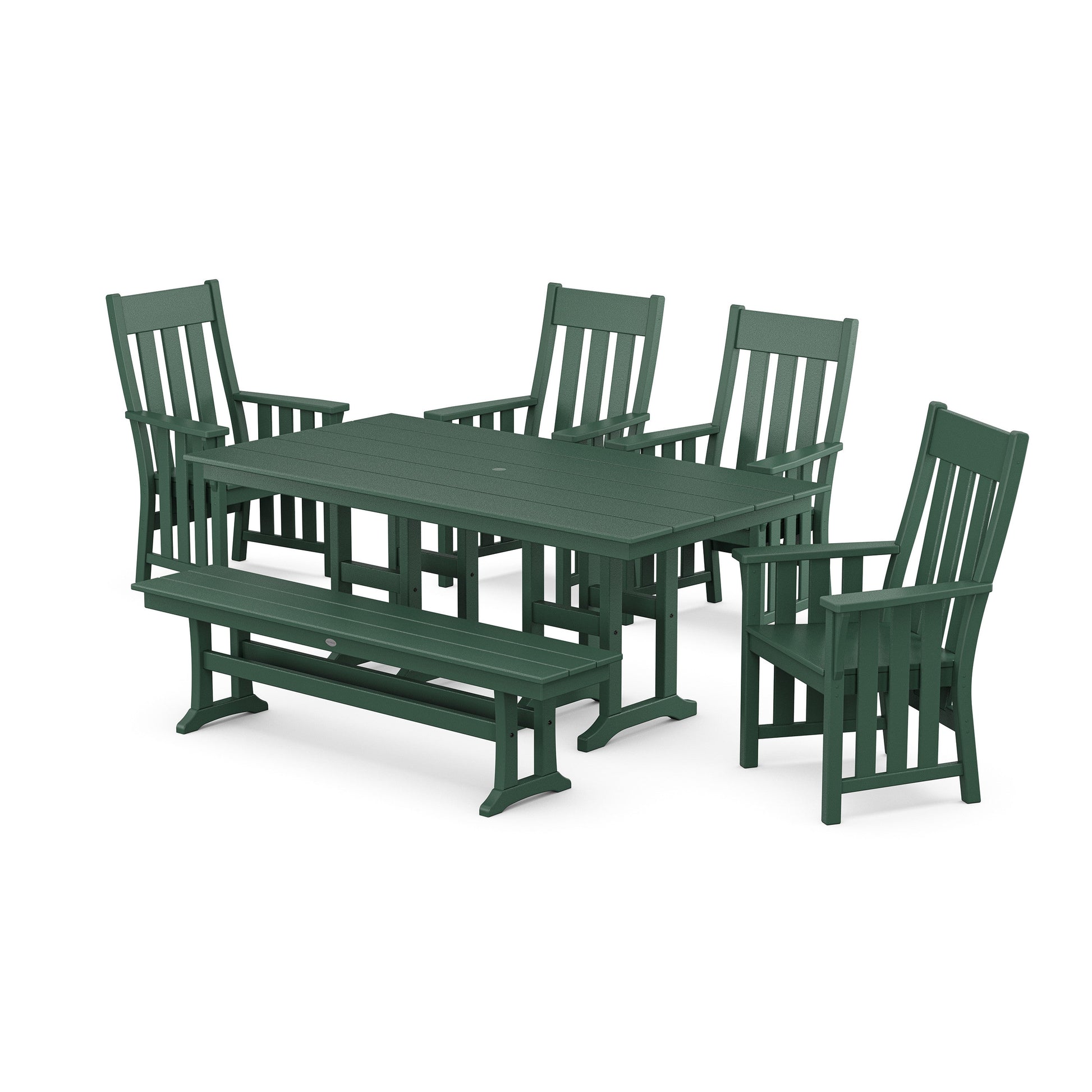 POLYWOOD Acadia 6-Piece Farmhouse Dining Set with Bench — Green