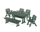 POLYWOOD Nautical Lowback 6-Piece Dining Set with Trestle Legs and Bench — Green