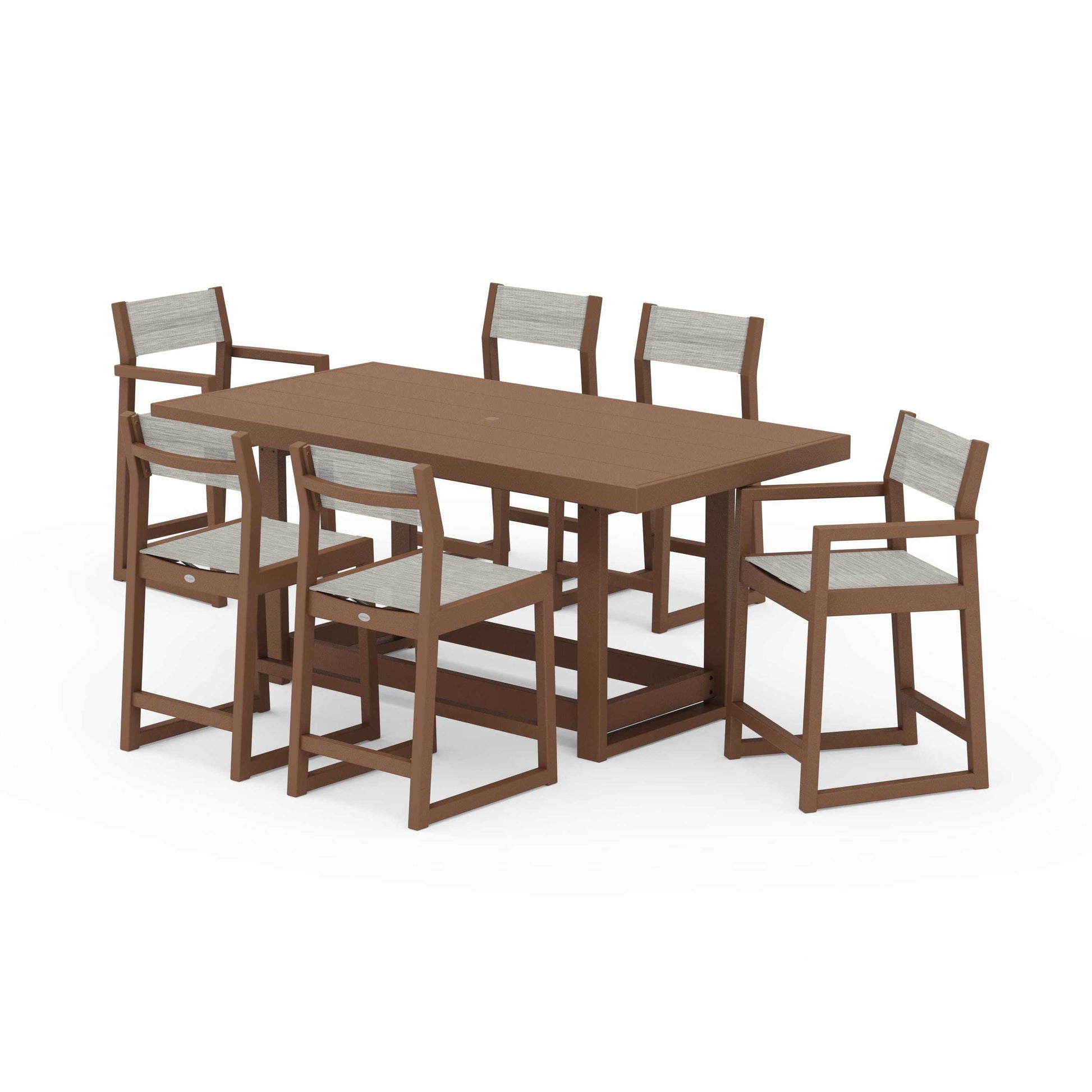 POLYWOOD EDGE Sling 7-Piece Counter Table Set — Teak / Birch Sling