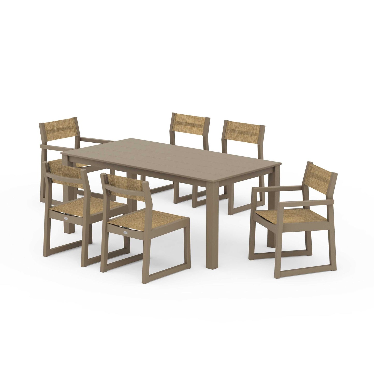 POLYWOOD EDGE Sling 7-Piece Parsons Dining Set — Vintage Sahara / Burlap Sling