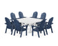 POLYWOOD Vineyard Curveback Adirondack 9-Piece Square Farmhouse Dining Set with Trestle Legs — Navy / White