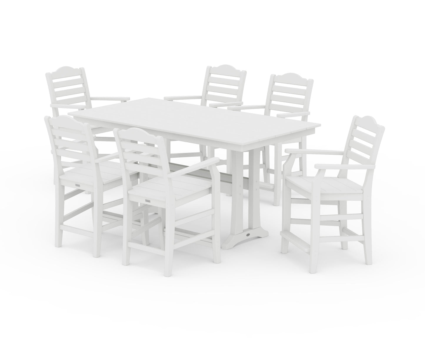 POLYWOOD Savannah Arm Chair 7-Piece Farmhouse Counter Set with Trestle Legs — White