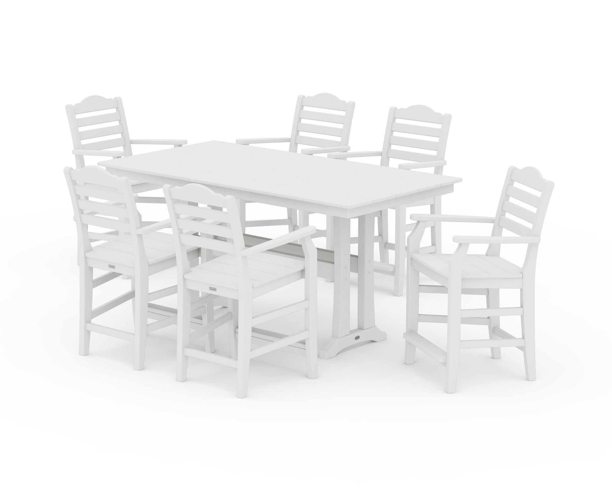 POLYWOOD Savannah Arm Chair 7-Piece Farmhouse Counter Set with Trestle Legs — White