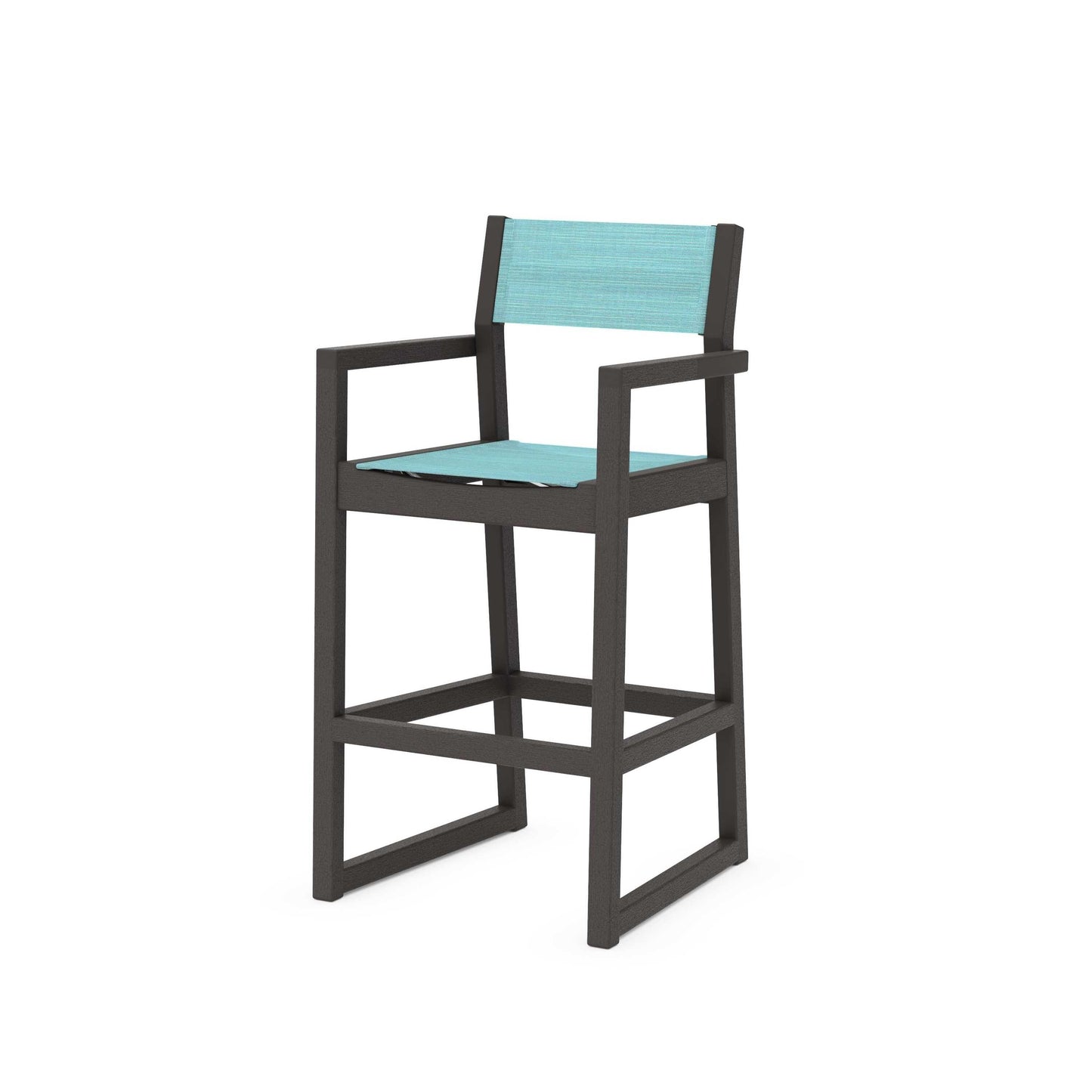 POLYWOOD EDGE Sling Bar Arm Chair — Vintage Coffee / Dupioni Aquamarine Sling