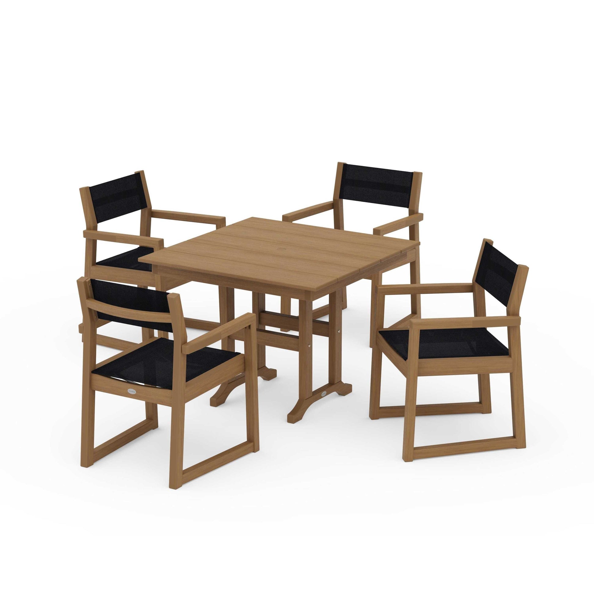 POLYWOOD EDGE Sling Arm Chair 5-Piece Farmhouse Dining Set — Natural / Black Sling