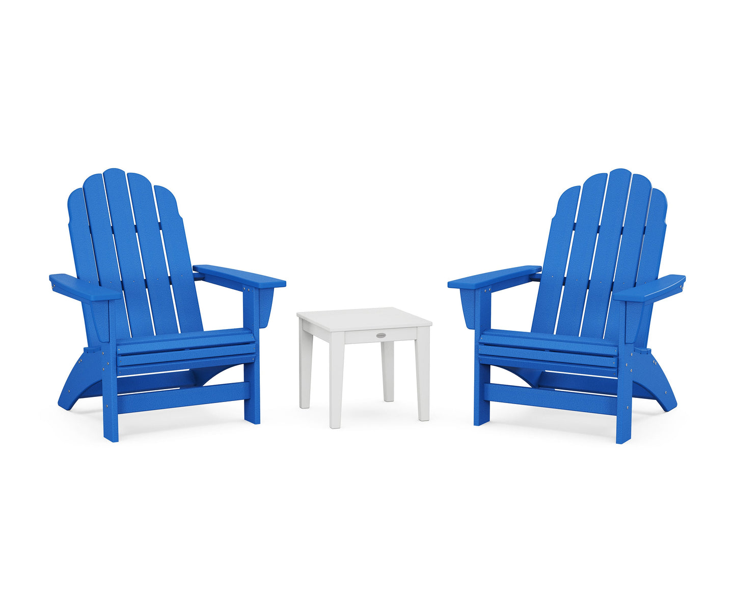 POLYWOOD 3-Piece Vineyard Grand Adirondack Set — Pacific Blue / White