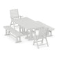 POLYWOOD Nautical Highback 5-Piece Farmhouse Dining Set with Benches — White