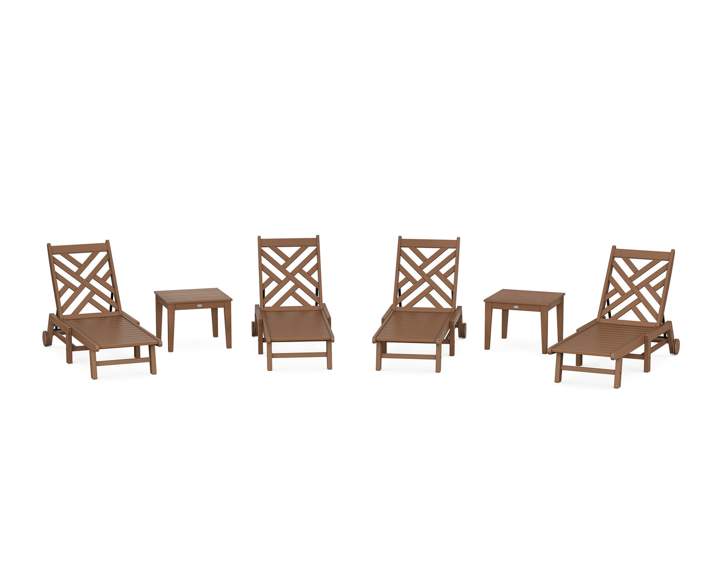 POLYWOOD Chippendale 6-Piece Chaise Set with Wheels — Teak
